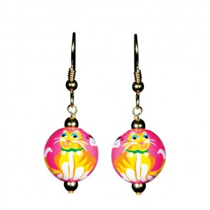 KITTY WITTY'S CLASSIC BEAD EARRINGS - GOLD by Angela Moore - Hand Painted Earrings