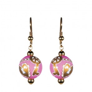 KEY TO MY HEART PINK CLASSIC BEAD EARRINGS - GOLD by Angela Moore - Hand Painted Earrings