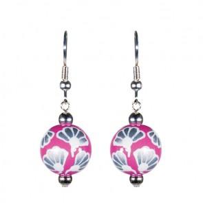 FRENCH LACE PINK CLASSIC BEAD EARRINGS - SILVER by Angela Moore - Hand Painted Earrings
