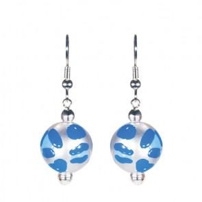 LEOPARD LIFE BLUE CLASSIC BEAD EARRINGS - SILVER by Angela Moore - Hand Painted Earrings