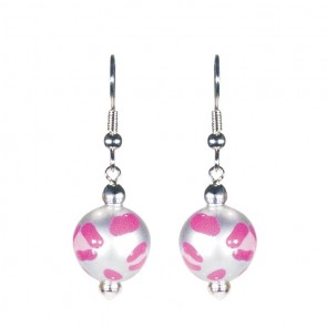 LEOPARD LIFE PINK CLASSIC BEAD EARRINGS - SILVER by Angela Moore - Hand Painted Earrings
