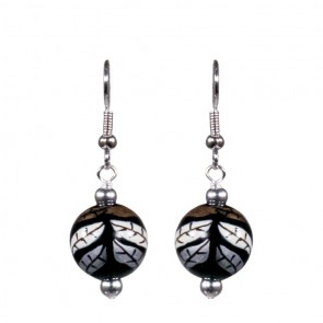 FRENCH ROAST CLASSIC BEAD EARRINGS - SILVER by Angela Moore - Hand Painted Earrings