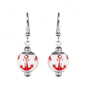 ANCHORS AWAY RED/SILVER CLASSIC BEAD EARRINGS - SILVER by Angela Moore