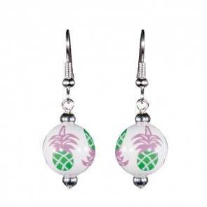 PINEAPPLE PATCH PINK/GREEN CLASSIC BEAD EARRINGS - SILVER by Angela Moore