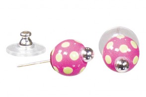 DRAMA DOTS PINK/GREEN POST EARRINGS - SILVER by Angela Moore - Hand Painted Earrings