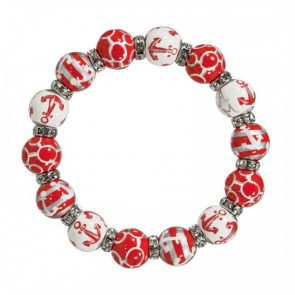 ANCHORS AWAY RED/SILVER RELAXED FIT BRACELET - CLEAR SWAROVSKI CRYSTALS