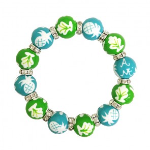 NEWPORT WELCOME LIME/TURQUOISE CLASSIC BEAD BRACELET W/CLEAR SWAROVSKI CRYSTALS
