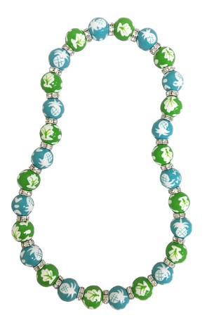 NEWPORT WELCOME LIME/TURQUOISE CLASSIC BEAD NECKLACE W/CLEAR SWAROVSKI CRYSTALS 