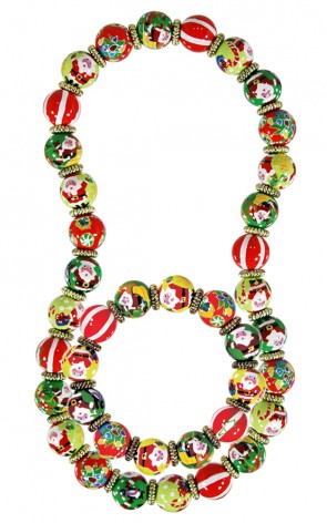 SANTA'S SURPRISE CLASSIC BRACELET & NECKLACE (GIFT SET) by Angela Moore - Hand Painted, Beaded Necklace 